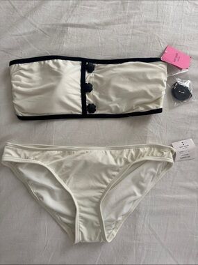 kate spade Ivory Bandeau Bikini with Black Trim